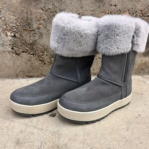 Koolaburra UGG Womens 5 Waterproof Snow Bunny Boots Gray Suede Faux Fur Zip Up
